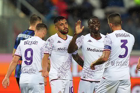 Nico Gonzales celebrates scoring against Atalanta
